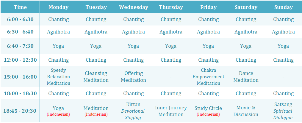 Daily Schedule at Anand Ashram